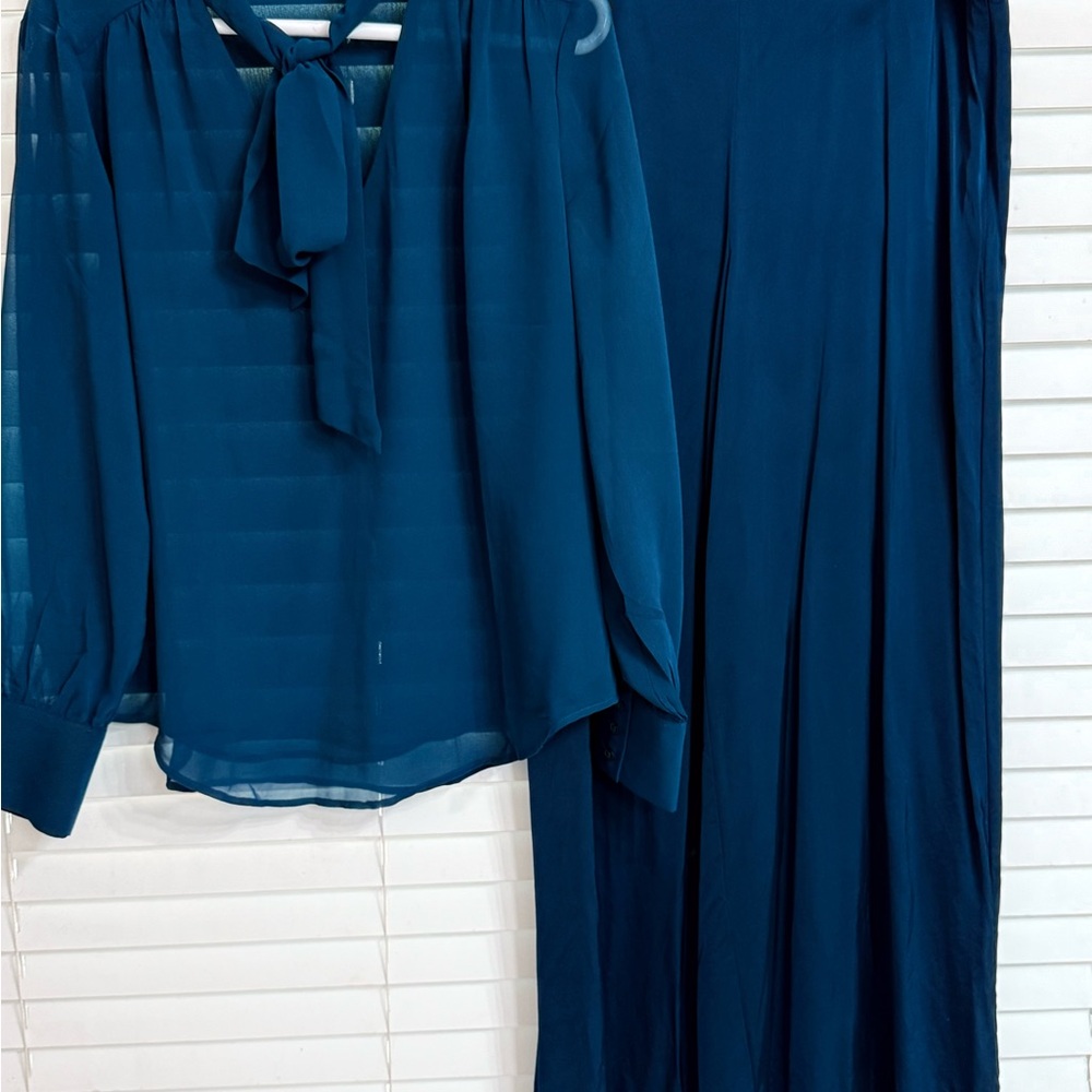 Ann Taylor Bow Blouse and Pants SET - Beautiful, unique blue. Only worn once!